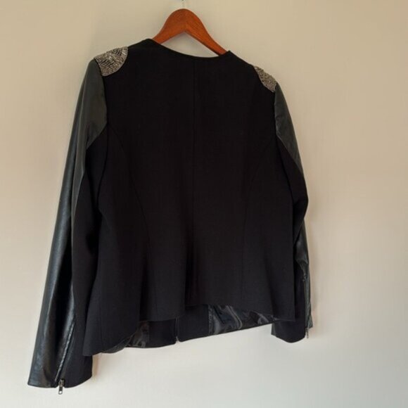 MXM Women Black Beaded Shoulders Faux Leather Blazer Jacket Plus Size 18 - Picture 10 of 13